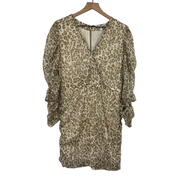 Walter Baker Deena Dress Surplice Faux Wrap Cream Tan Leopard Print NEW Womens L - Picture 4 of 11